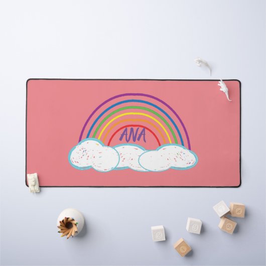 Regenboog en wolken met jouw naam bureaumat (Kindertafel)