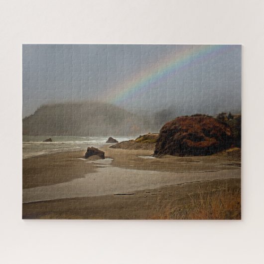 Regenboog en wolken op de rivier de Oregon Legpuzzel (Horizontaal)