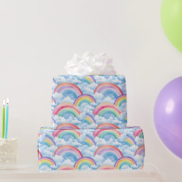 Regenboog en Wolken Patroon Cadeaupapier