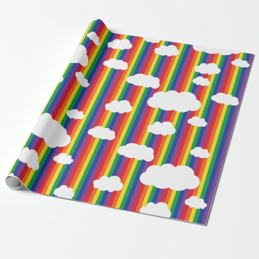 Regenboog en wolken verhelpen 1e verjaardag cadeaupapier (Uitgerold)