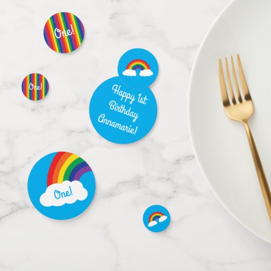 Regenboog en wolken verhelpen 1e verjaardag confetti (Groep)