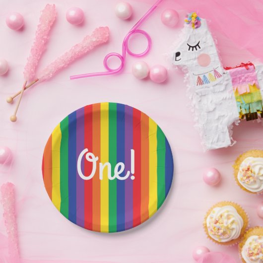Regenboog en wolken verhelpen 1e verjaardag papieren bordje (Feest)