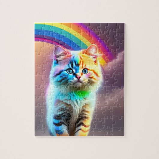 Regenboog En Zoete Kleine Kat Legpuzzel (Verticaal)