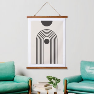 Regenboog en Zon, Boho Abstracte Geometrische Kuns Hangend Wandkleed