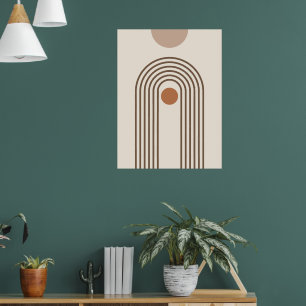 Regenboog en Zon, Boho Abstracte Geometrische Kuns Poster