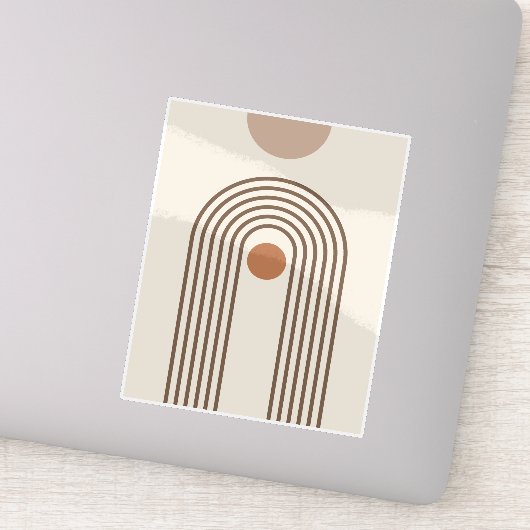 Regenboog en Zon, Boho Abstracte Geometrische Kuns Sticker (Detail)