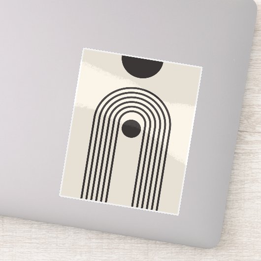 Regenboog en Zon, Boho Abstracte Geometrische Kuns Sticker (Detail)