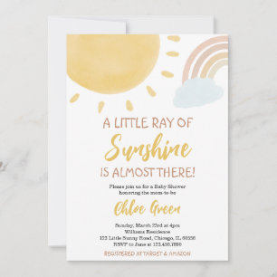 Regenboog en Zonneschijn Baby Shower Uitnodiging