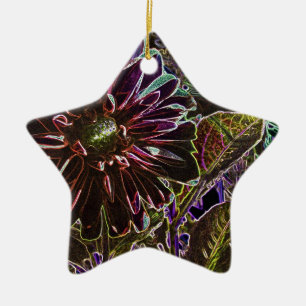 Regenboog en Zwarte Dahlia Keramisch Ornament