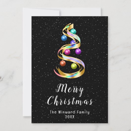 Regenboog en Zwarte Kerstversiering Vrolijk Kerstf Feestdagenkaart (Voorkant)