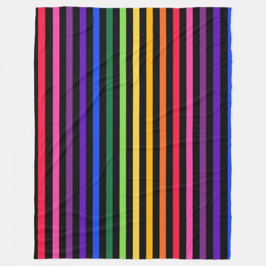 Regenboog en zwarte strepen fleece deken (Voorkant)