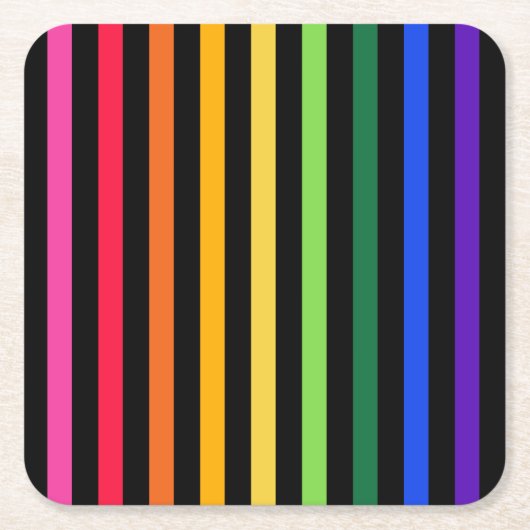 Regenboog en zwarte strepen kartonnen onderzetters (Voorkant)