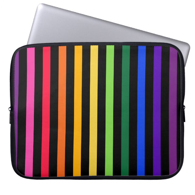 Regenboog en zwarte strepen laptop sleeve (Voorkant)