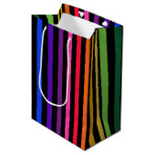 Regenboog en zwarte strepen medium cadeauzakje (Voorkant Gekanteld)