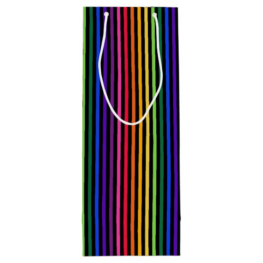 Regenboog en zwarte strepen wijn cadeautas (Achterkant)