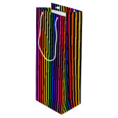 Regenboog en zwarte strepen wijn cadeautas (Voorkant Gekanteld)