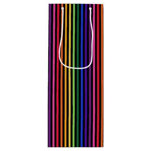 Regenboog en zwarte strepen wijn cadeautas (Voorkant)