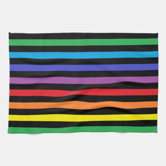Regenboog en zwarte Stripes keukenhanddoeken (Horizontaal)