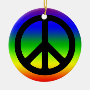 Regenboog en Zwarte Vredessymbool Keramisch Ornament