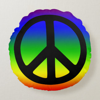 Regenboog en Zwarte Vredessymbool Rond Kussen
