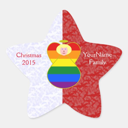 Regenboog engel blond haar rood en wit persoonlijk ster sticker (Voorkant)