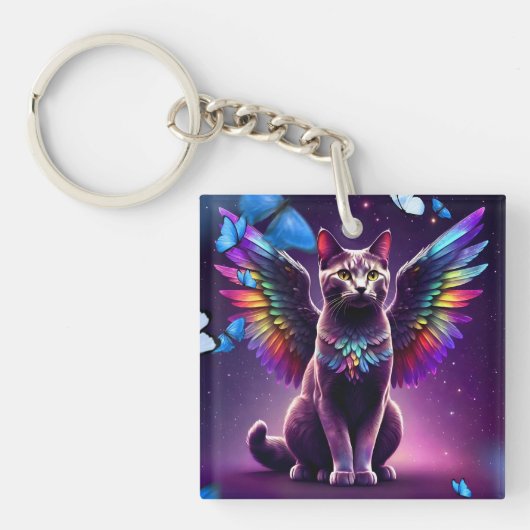 Regenboog Engel Kat Sleutelhanger (Voorkant)