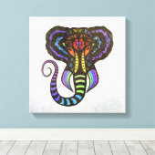 Regenboog Extravagant Olifant op Grijze Achtergron Canvas Afdruk (Insitu (Houten vloer))