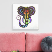 Regenboog Extravagant Olifant op Grijze Achtergron Canvas Afdruk (Insitu (Woonkamer))