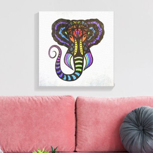 Regenboog Extravagant Olifant op Grijze Achtergron Canvas Afdruk (Insitu (Woonkamer))