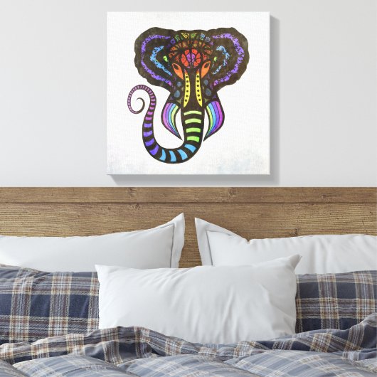 Regenboog Extravagant Olifant op Grijze Achtergron Canvas Afdruk (Insitu (Slaapkamer))