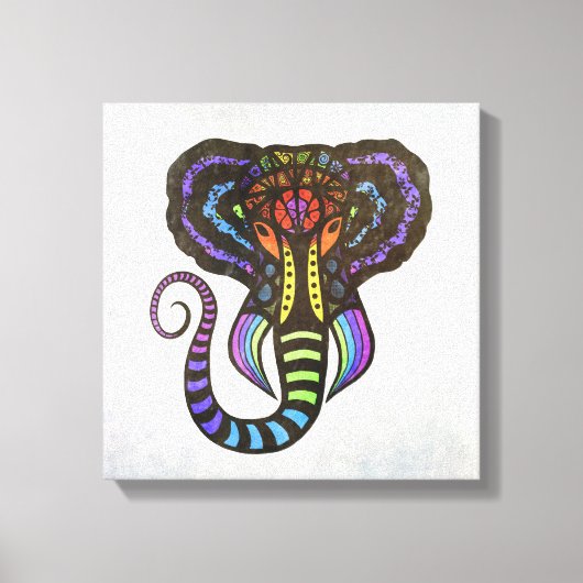 Regenboog Extravagant Olifant op Grijze Achtergron Canvas Afdruk (Voorkant)