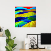 Regenboog Fantasie Heuvellandschap Poster (Thuiskantoor)