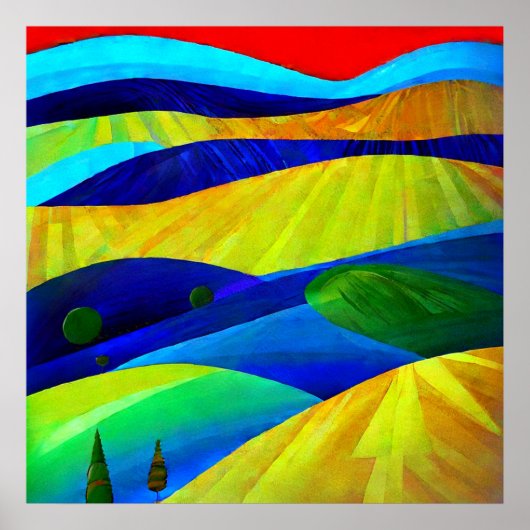 Regenboog Fantasie Heuvellandschap Poster (Voorkant)