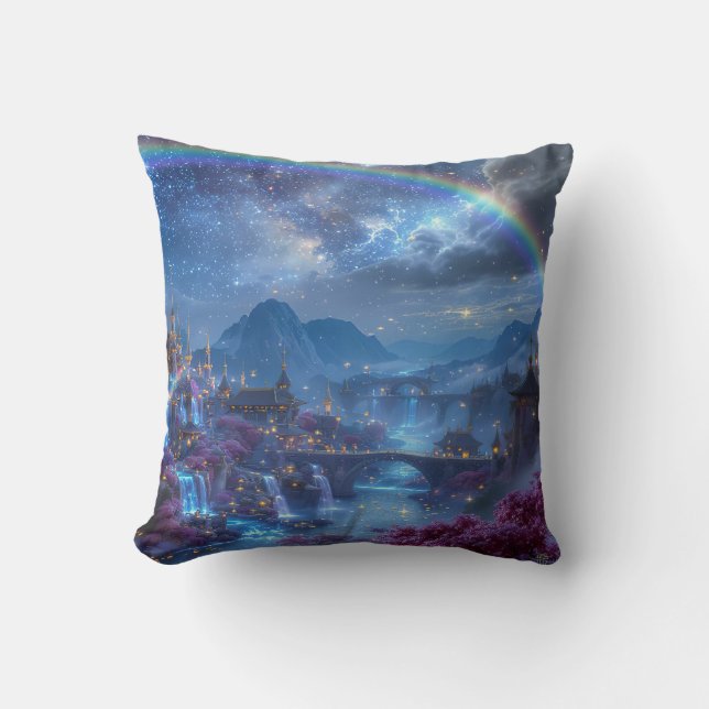 Regenboog Fantasie Kasteel Worp Kussen (Voorkant)