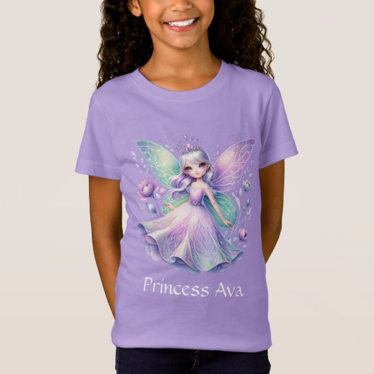 Regenboog fee prinses met pioen bloemenmeisje's t-shirt (Voorkant)