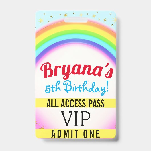 Regenboog Feest Sprankel VIP Pas Verjaardagsfeest Badge (Voorzijde)
