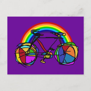 Regenboog fiets koele kleuren briefkaart