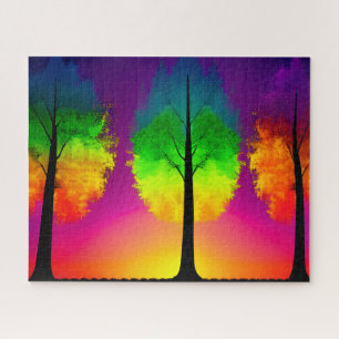 Regenboog Foliage op boom Silhouetten Gekleurde lu Legpuzzel