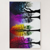 Regenboog Foliage op Zwarte Silhouet Bomen Legpuzzel (Verticaal)