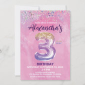 Regenboog Folie Balloon Meisje 3e Verjaardagsuitno Kaart (Voorkant)