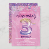 Regenboog Folie Balloon Meisje 3e Verjaardagsuitno Kaart (Voorkant / Achterkant)