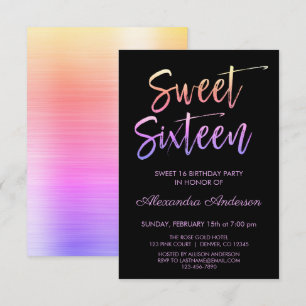 Regenboog Folie en Zwart Sweet Zestien Verjaardag Kaart