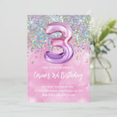 Regenboog Folie Meisje 3e verjaardag Kaart (Staand voorkant)