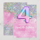 Regenboog Folie Meisje 4e Verjaardag Kaart (Voorkant / Achterkant)