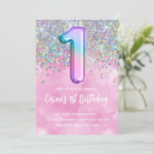 Regenboog Folie meisje eerste verjaardag Kaart (Staand voorkant)