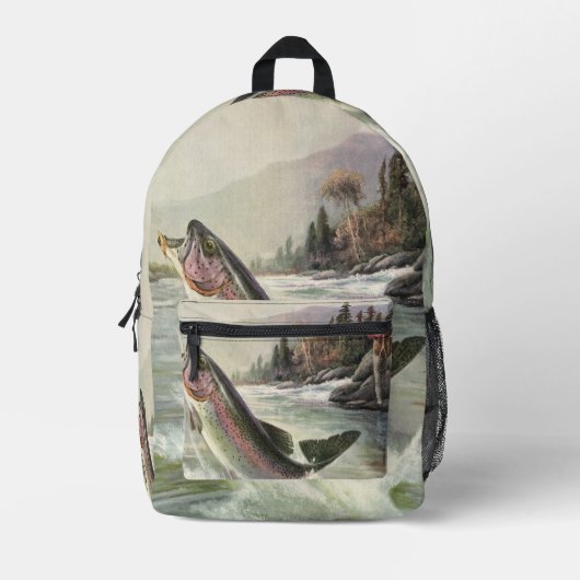  Regenboog Forel Visser Gevist voor Vis Bedrukte Rugzak (Voorkant)