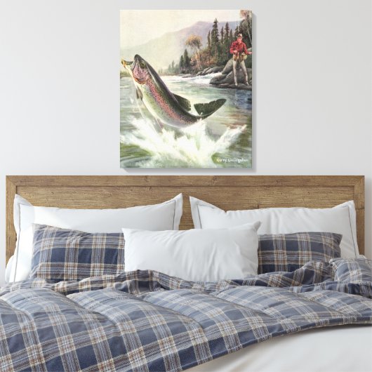 Regenboog Forel Visser Gevist voor Vis Canvas Afdruk (Insitu (Slaapkamer))