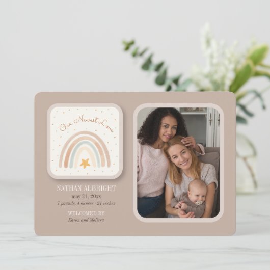 Regenboog foto geboorte aankondiging (Staand voorkant)