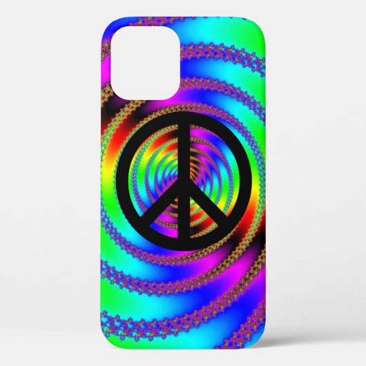 Regenboog Fractal en Zwart Vredessymbool Case-Mate iPhone Case (Achterkant)