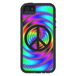 Regenboog Fractal en Zwart Vredessymbool Case-Mate iPhone Case
